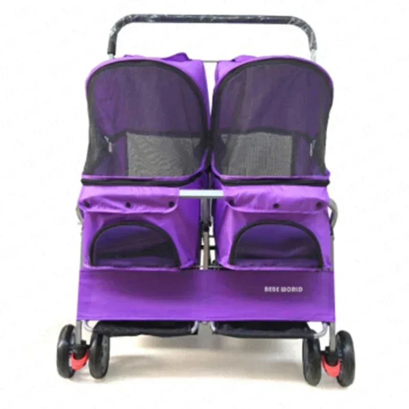 Two-seat Pet Stroller Double Sleeping Bed Car Ultra-light Folding Removable Washable Cat Dog Widening Care Out Pet Stroller