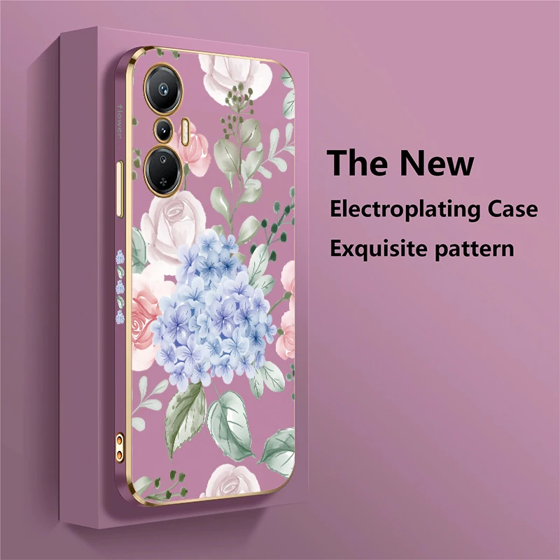 Shockproof Soft Phone Case For Infinix Hot 12 12i 11S 10 Lite 10i 10S NFC 10T 8 9 11 Play Flower Print Plating Silicone Cover