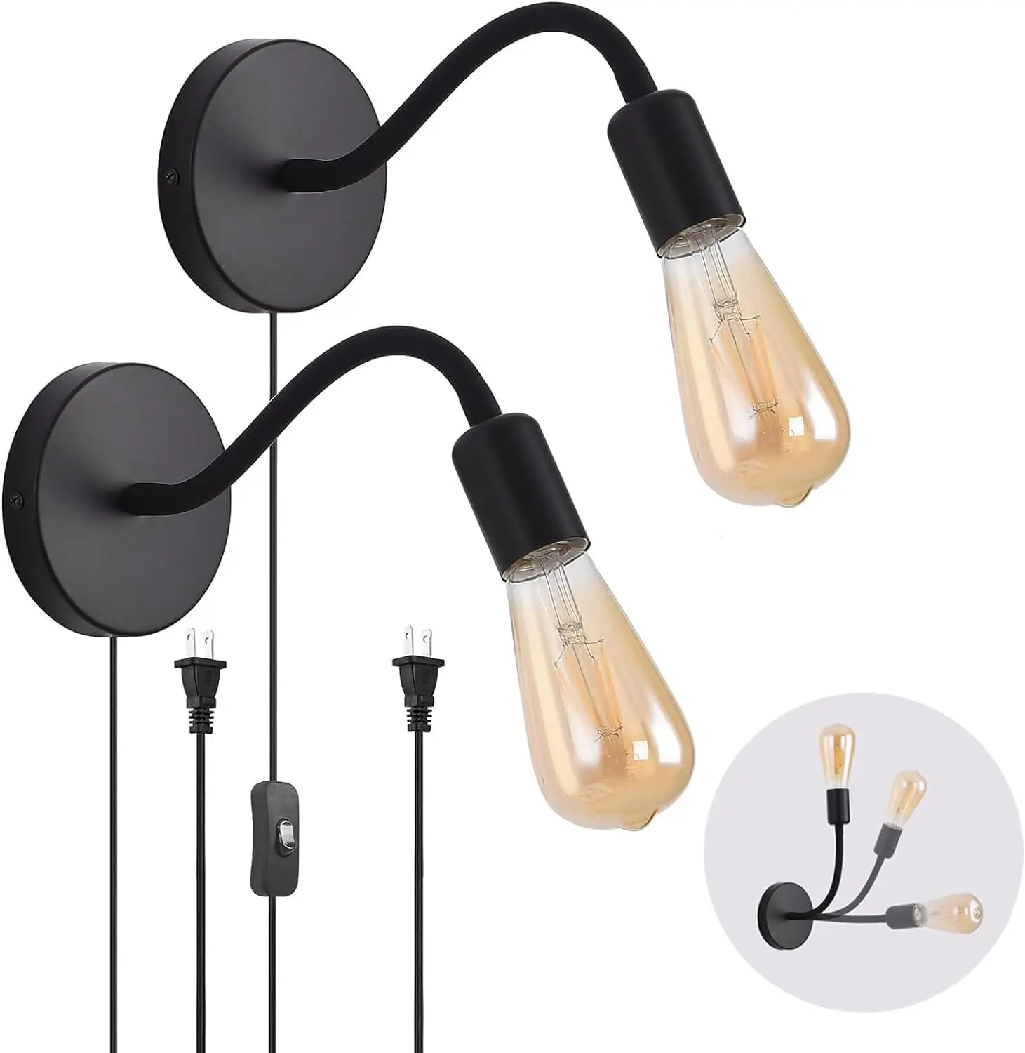 Adjustable Wall Lamp with Switch, Industrial Bedside Lights, Reading Light, Retro Vanity Lamp, Sets of 2 p