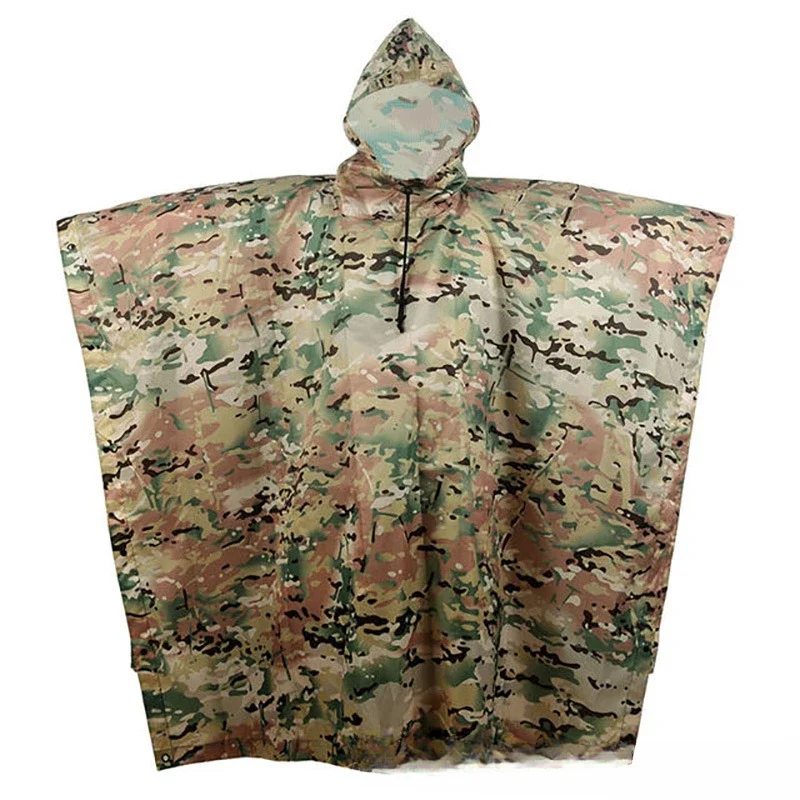 

Outdoor camping camouflage raincoat PU coated raincoat mountaineering supplies three in one cape cape