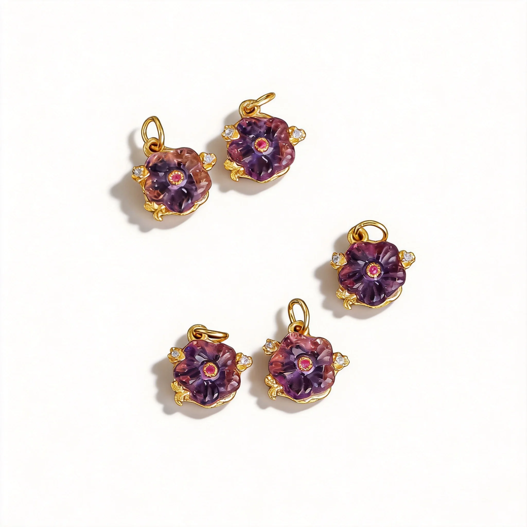 Chinese Style Good Fortune Amethyst Plum Blossom Charm S925 Sterling Silver Gold Plated Pendant For Diy Jewelry Making Necklace