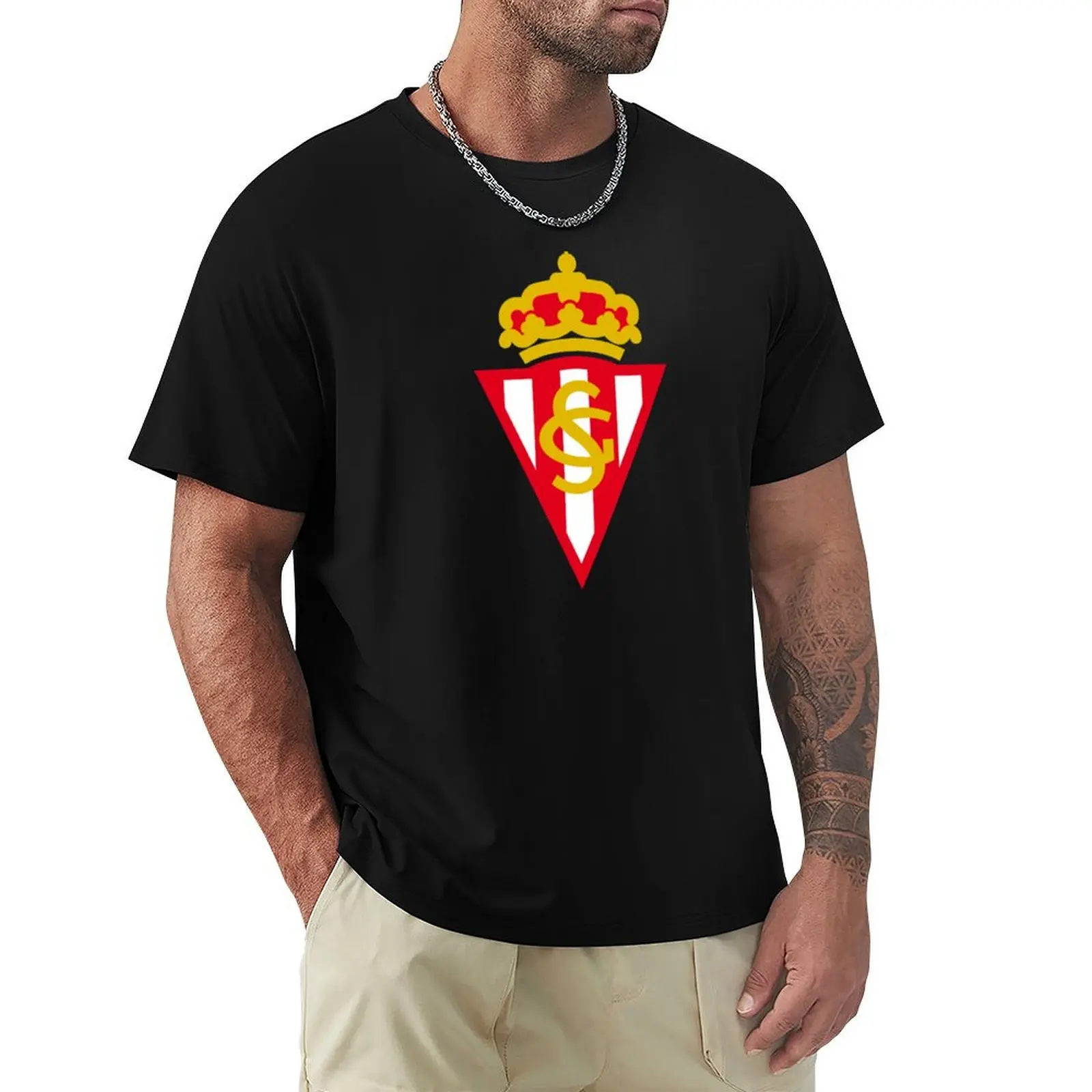 Camiseta deportiva ligera con escudo del Sporting de Gijón, camiseta básica deportiva