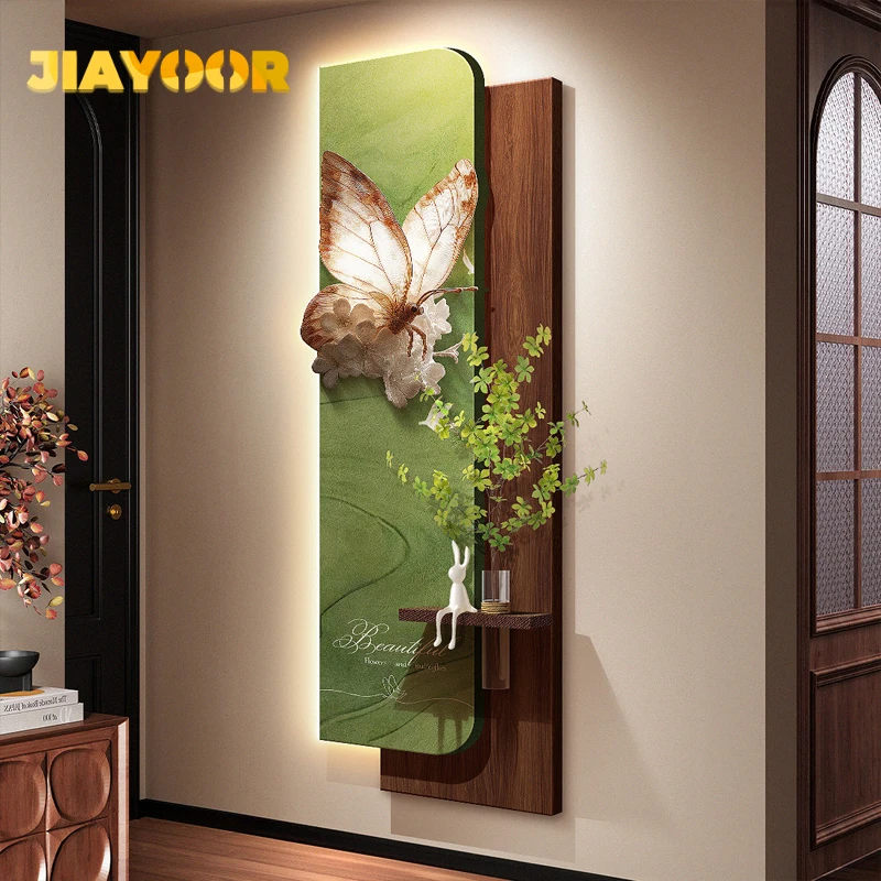 LED Green Plant Decoration Painting Living Room Corridor Hanging Painting Large White Wall Creating Landscape Wall Lamp