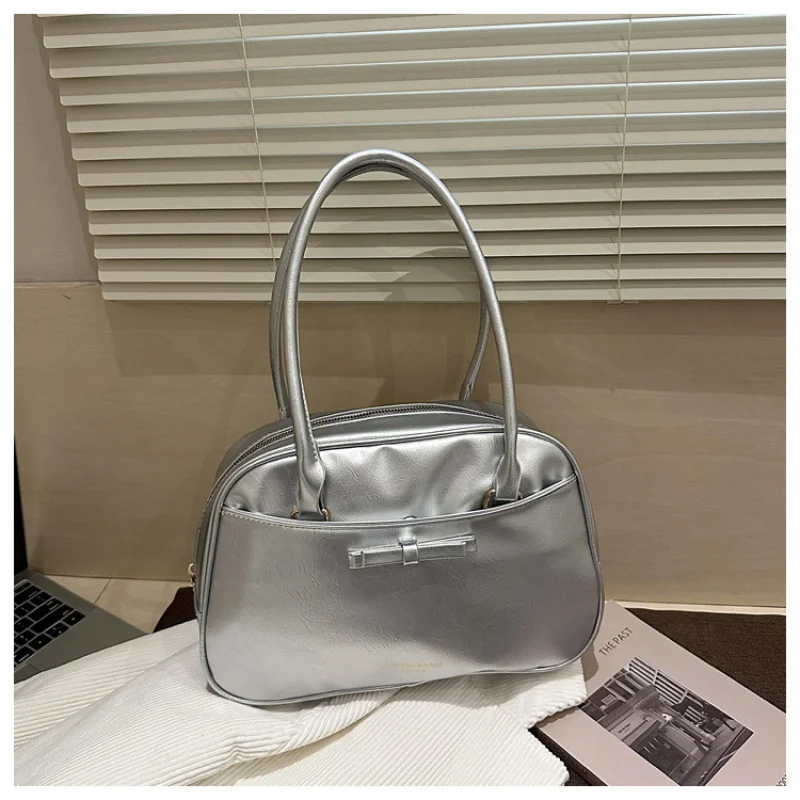 

Korean-style sweet bow handbag, versatile bowling bag, large-capacity commuter shoulder underarm bag for women