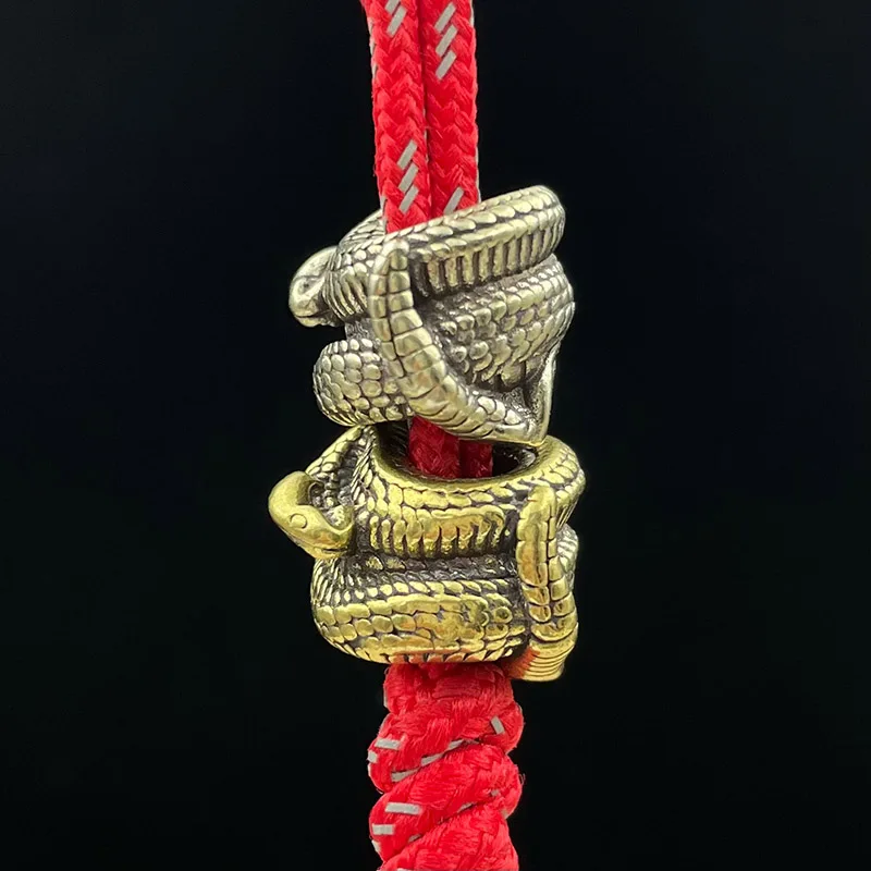 Retro Brass Rattlesnake Knife Beads DIY EDC Umbrella Rope Lanyard Paracord Bracelets Snake Pendants Jewelry Outdoor Accessories