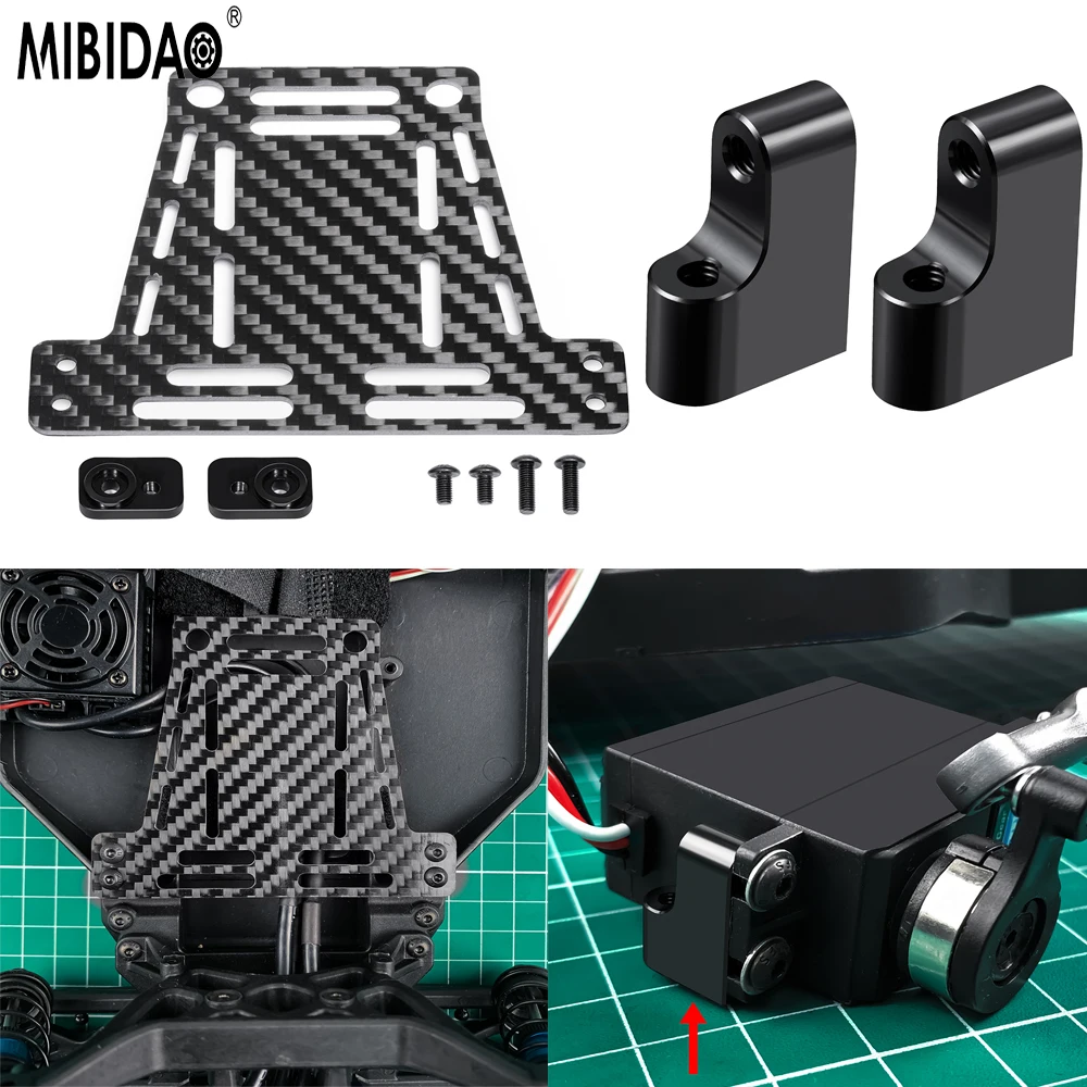 

MIBIDAO 1Pair Aluminum Servo Mount Bracket /Carbon Fiber ESC Mount Plate Set for 1/10 Team Associated DR10 RC Car Upgrade Parts