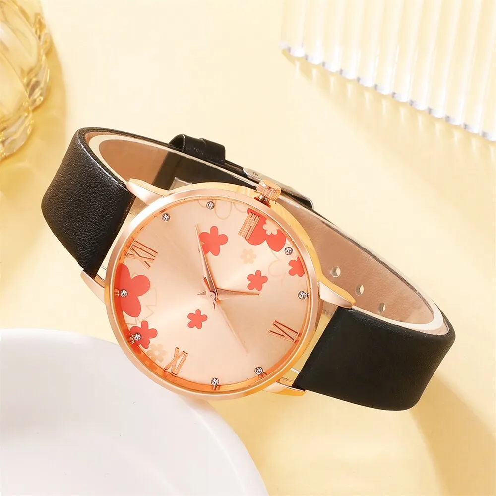 5PCS Set Womens Fashion Quartz Watch Female Clock Rose Gold Dial Luxury Brand Design Women Watches Simple Ladies Wrist Watch