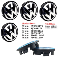 4pcs 3D black silver for 55mm 56mm 65mm 70mm 76mm Car emblem Wheel hub Center Cap Badge covers sticker Stylin3B7601171 1J0601171