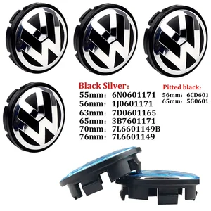 4pcs 3d plateado negro para 55 mm 56 mm de 65 mm 70 mm 76 mm Emblema de la rueda del cubo de la rueda del cubo central cubiertas de insignia Sticker stylin3b7601171 1J0601171 10 Mejor cubierta de orificio de la mesa de ventas 70 mm - №3