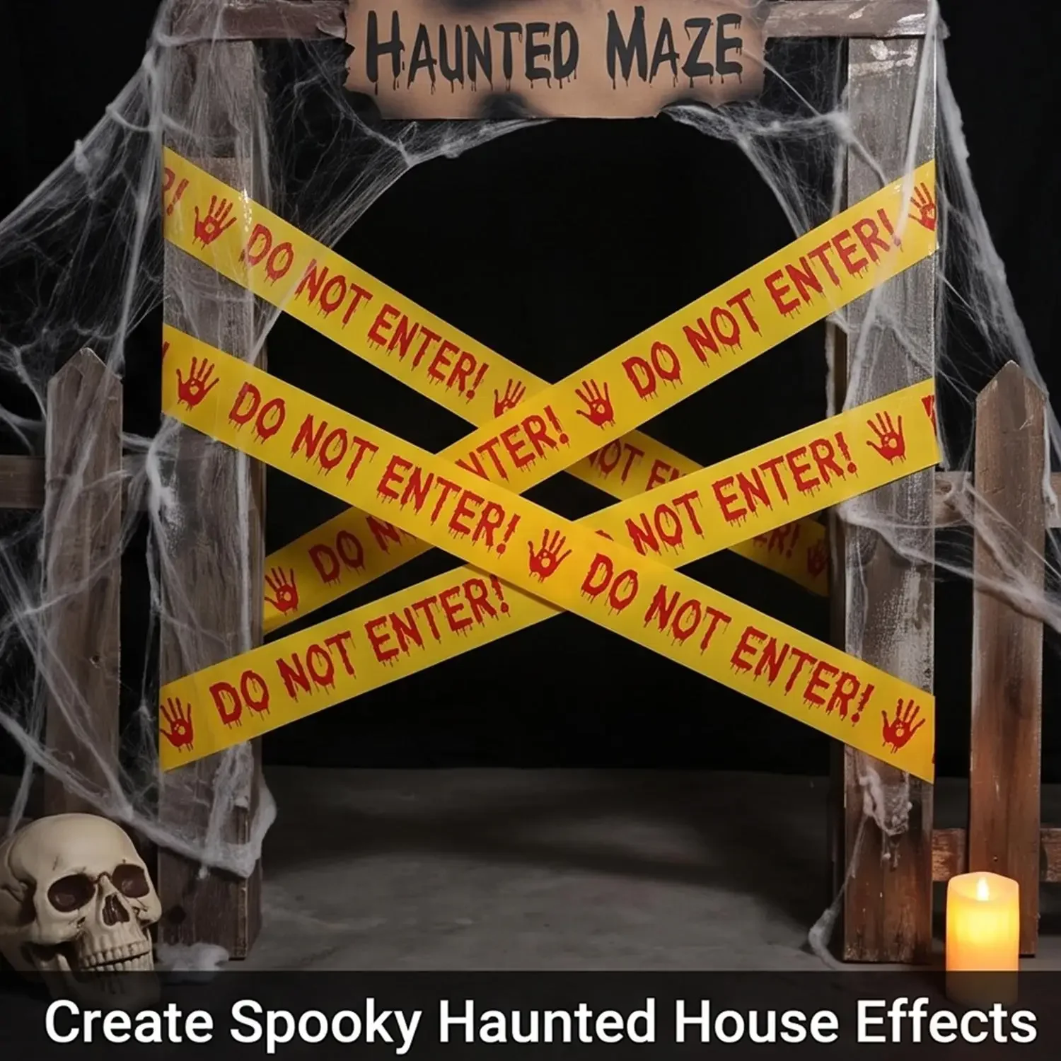 Halloween Caution Tape Bloody Handprints 400M Plastic Warning Ribbon for Horror Party Decoration Zombie Scare Barrier Decor