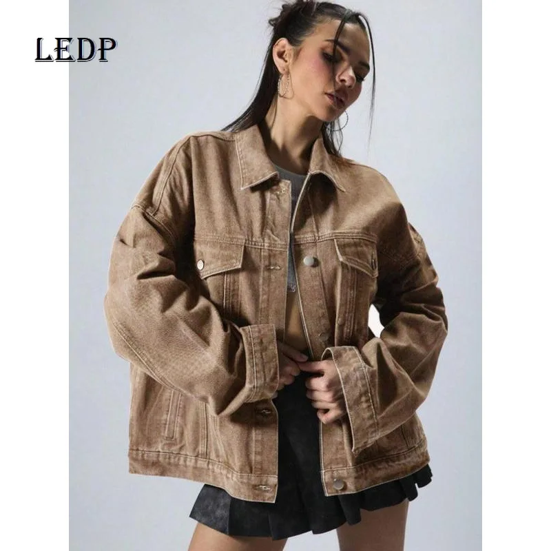 

Осень-зима, новая женская однотонная джинсовая куртка на пуговицах спереди и плеча, ретро-дизайн, свободное универсальное короткое пальто, женское