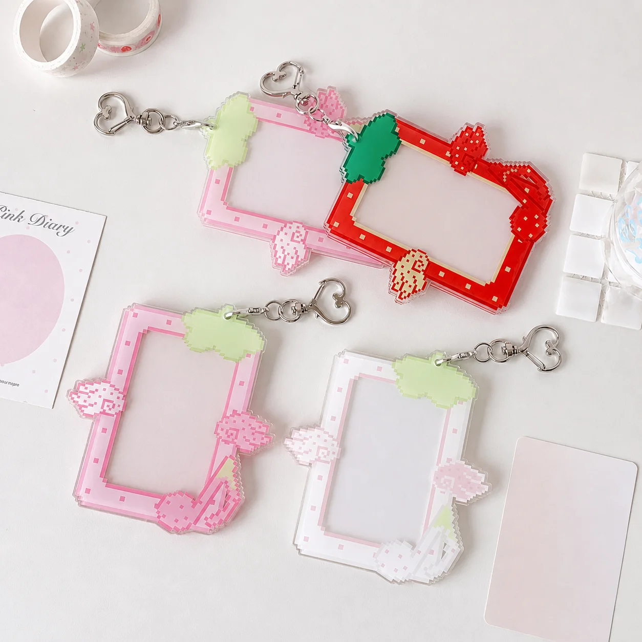 Acrylic Photocard Holder Keychain, Pixel Style 3 Inch Instax Photo Protective Case, Decorative Card Display Bag Pendant