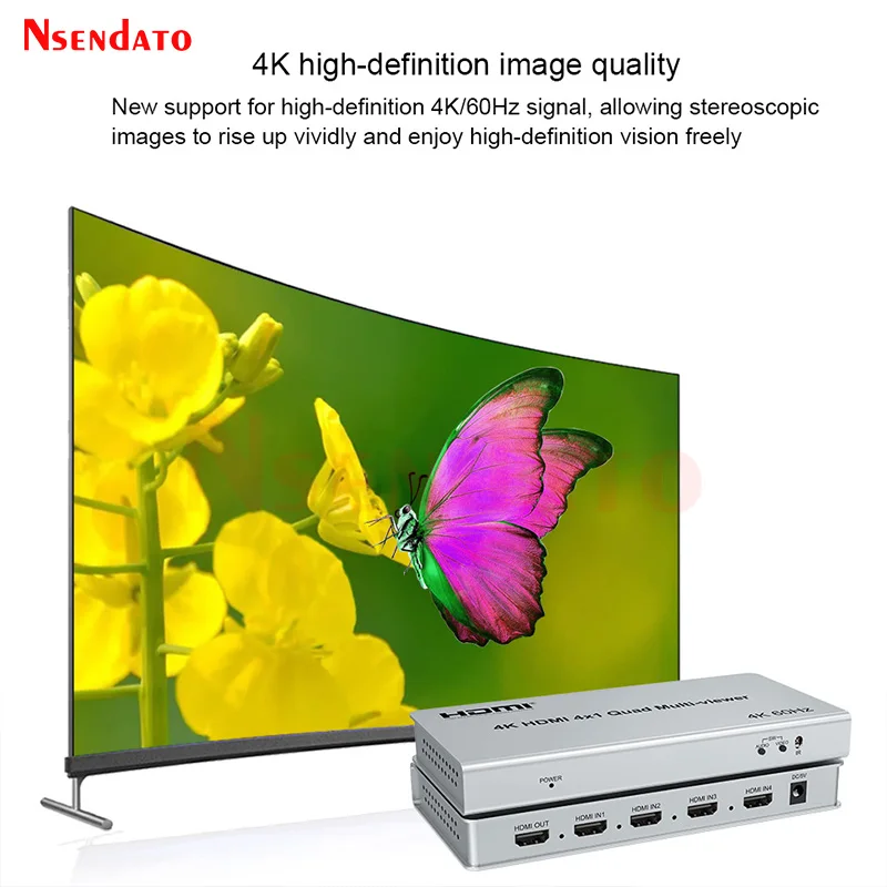 4K 60Hz HDMI 4X1 Quad Multi Viewer Switch 4 in 1 out HDMI Screen Multiviewer Seamless for 180\'270\' Flip PIP Picture in Picture