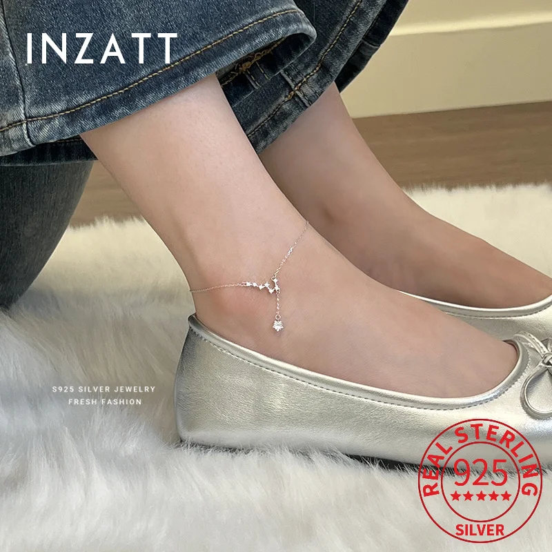 INZATT Real 925 Sterling Silver Sparkling Zircon The Big Dipper Star Tassel Ankles For Women Classic Fine Jewelry 2024 Summer