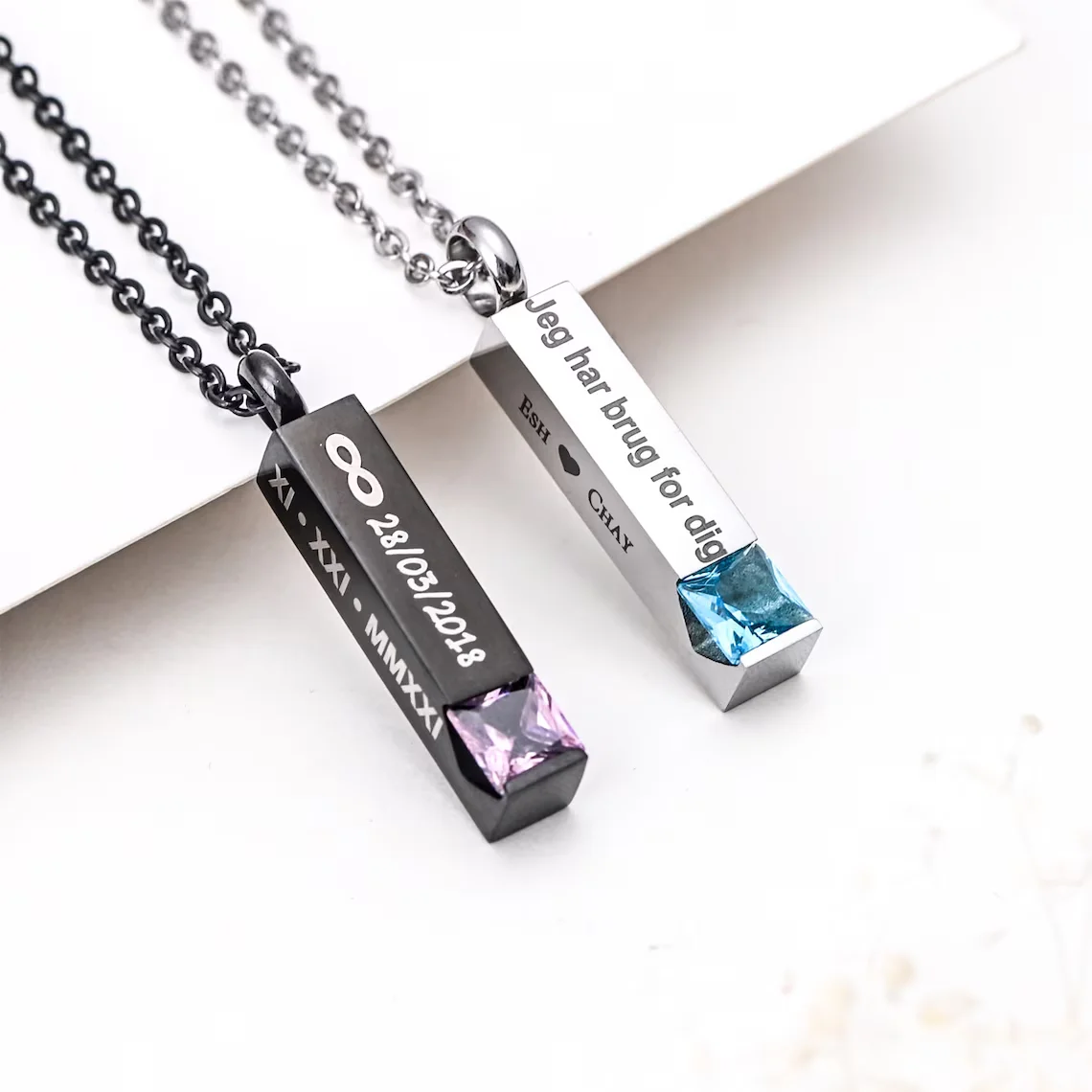 Personalized Ashes Necklace-Cremation Urn Necklace-Custom Bar Ashes Necklace-Engraved Birthstone Ashes Necklace Length 50cm