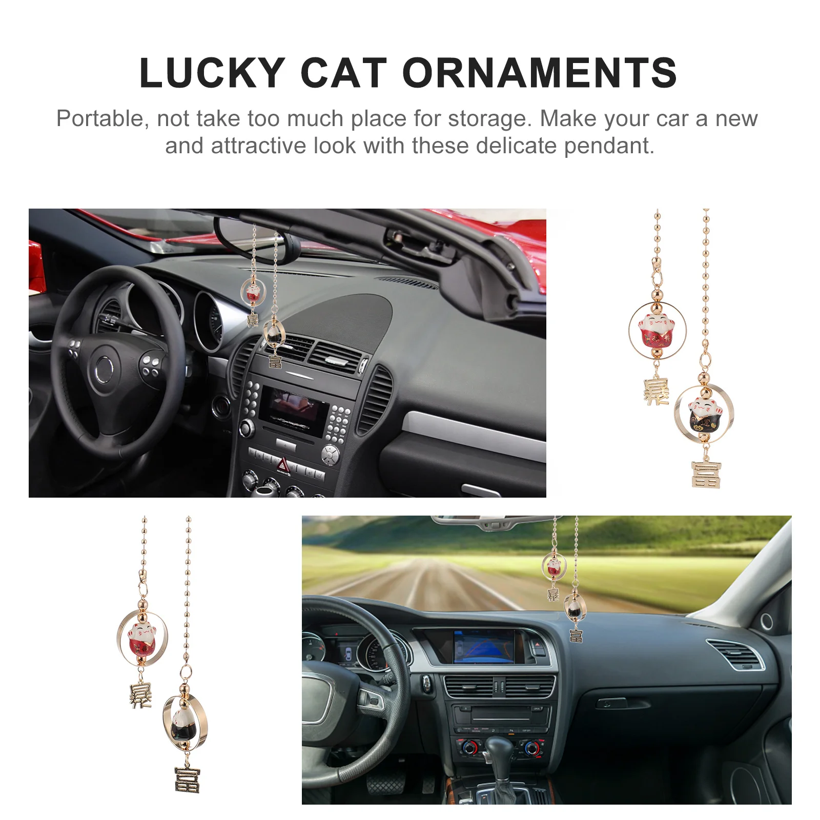 

1Pcs Fortune Cat Hanging Pendant Japanese Style Ceramic Car Charm Creative Auto Interior Decor Good Luck Ornament