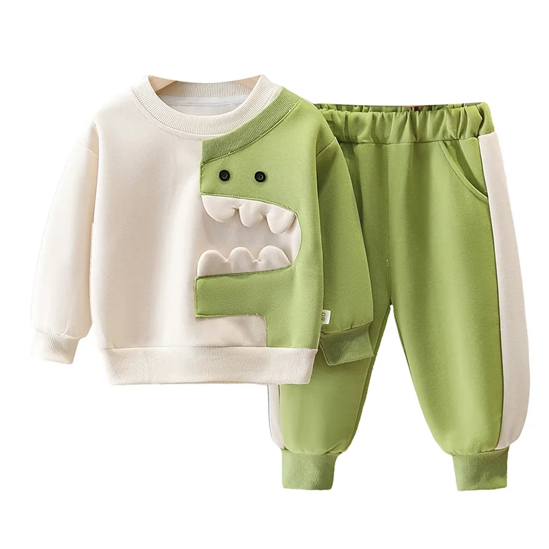 2024 Autumn Baby Boys 2PCS Clothes Set Cartoon Dinosaurs Cotton Pullovers Stretch Loose Pants Suit Toddler Boys Outfits