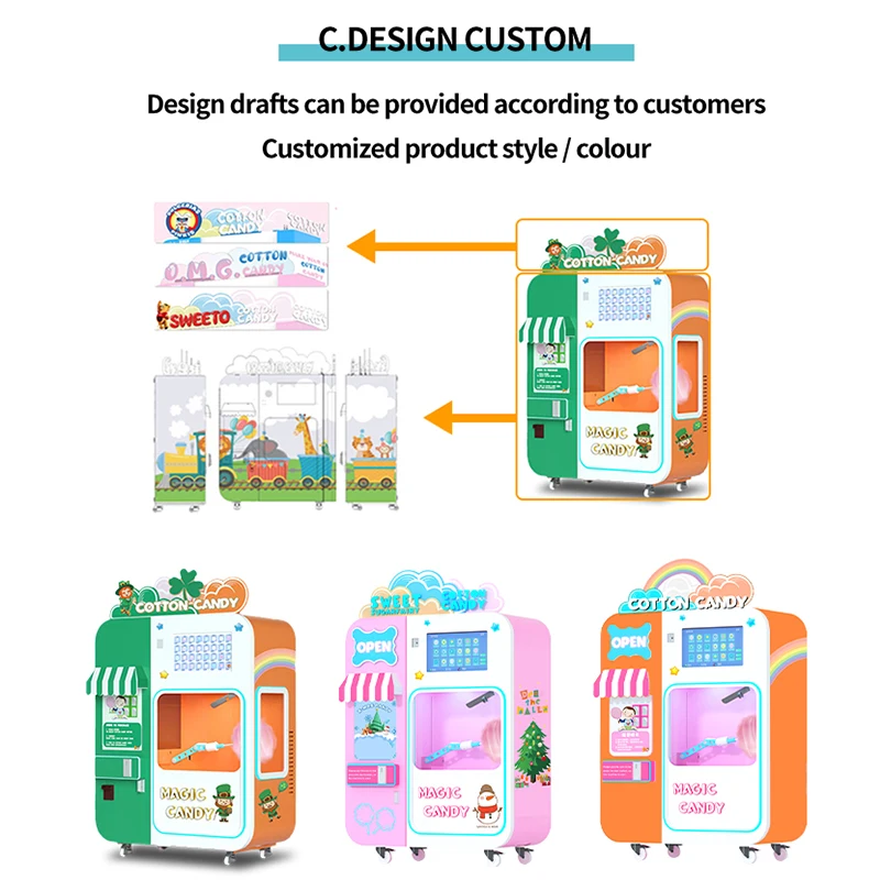 2023 New Popular Commercial Automatic Marshmallow Vending Machine Cotton Candy Floss Maker