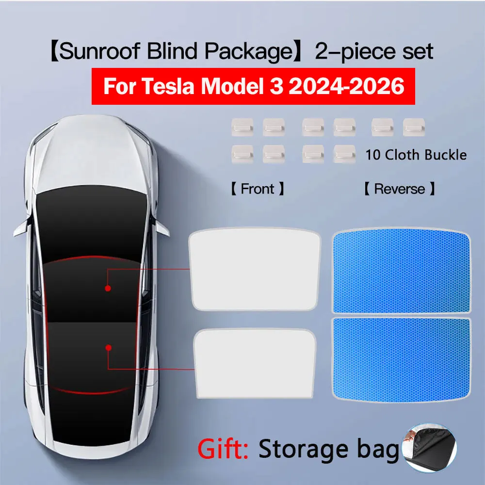 Zonneschermen voor Tesla Model 3 Highland Model Y 2017-2026 IJsdoek Gesp Zonwering Glas Voor Achter Zonnekap Dakraam Accessoire