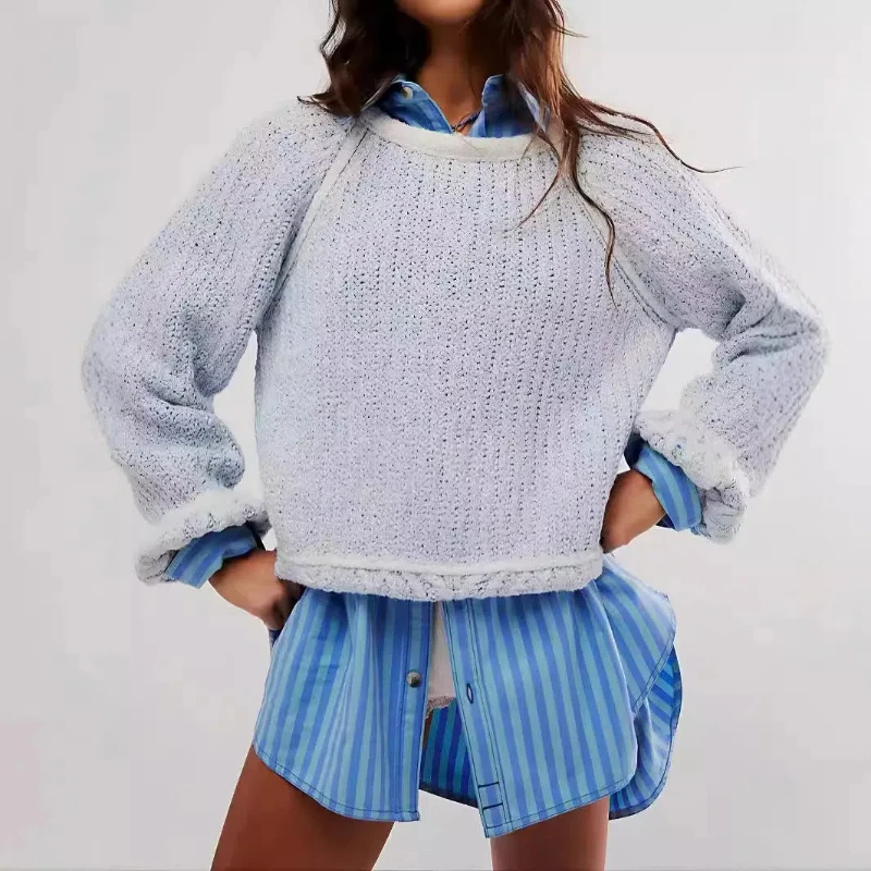 New Cross Border Women's Loose Round Neck Lazy Style Sweater Knitted Sweater