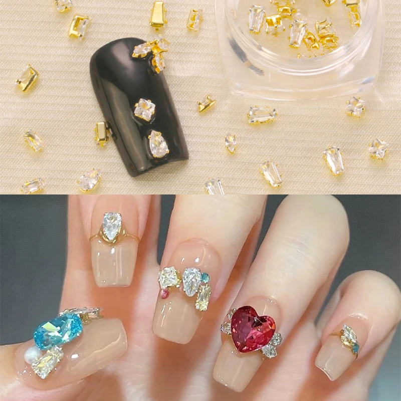 20PCS Glitter Zircon 3D Claw เพชรเล็บขนาดผสม Rhinestone ตกแต่ง Perlengkapan Nail Art สำหรับมืออาชีพ