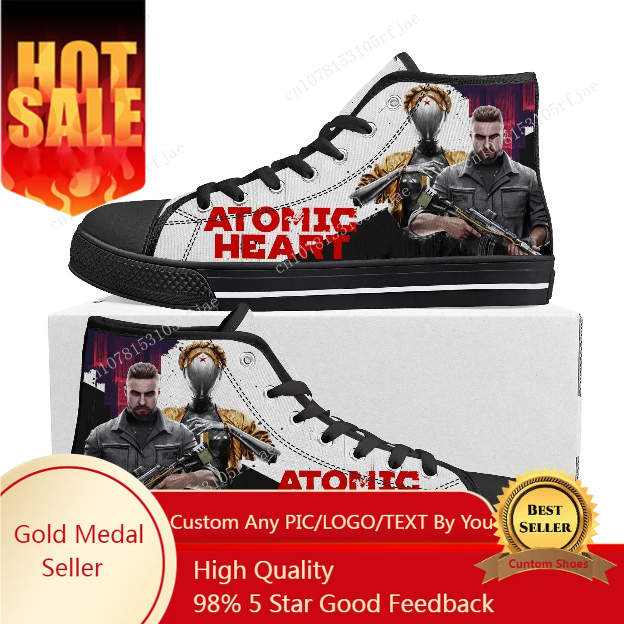 Atomic Heart High Top Sneakers Cartoon Game Mens Womens Teenager High Quality Canvas Sneaker Fashion Custom Built Couple Shoes