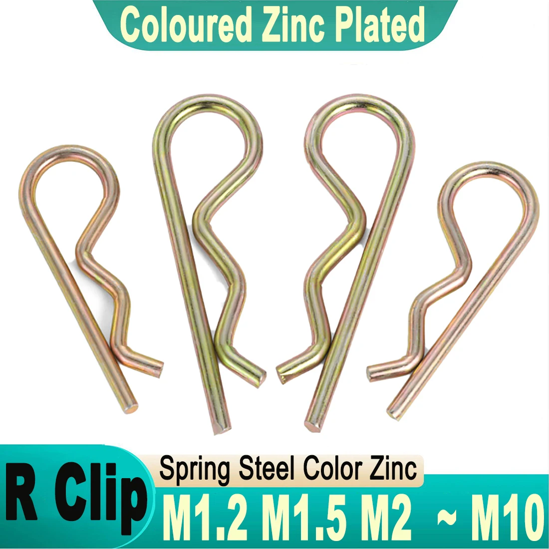 Coloured Zinc Plated R-Clip Spring Steel Pins M1.2-M10 R-Clips, B-Type,Hairpin, Wave Pins | Assorted Locking Pins for Machinery