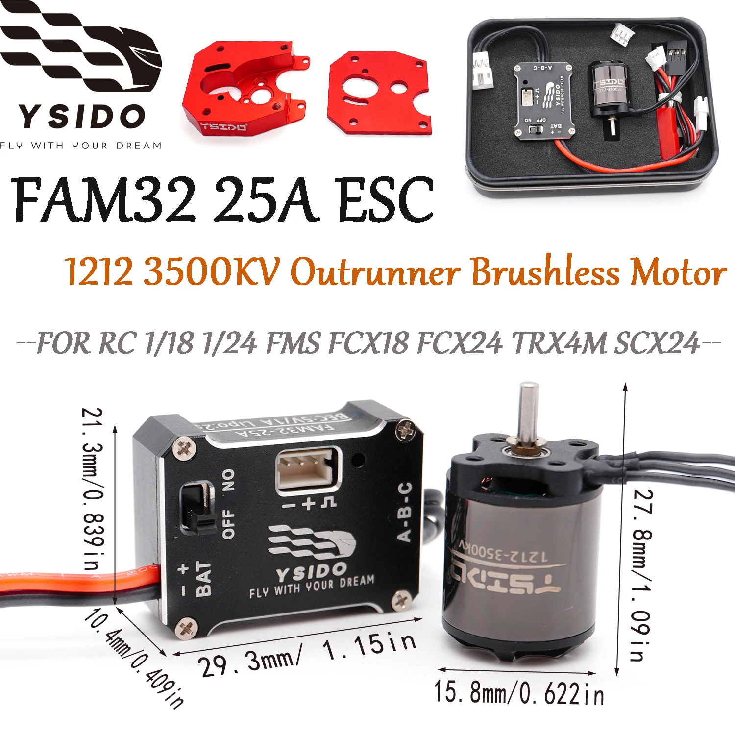 

1212 3500KV Outrunner Brushless Motor FAM32 25A ESC w/ Gear Motor Adapter for 1/18 1/24 FCX18 FCX24 TRX4M SCX24 RC Climbing Cars