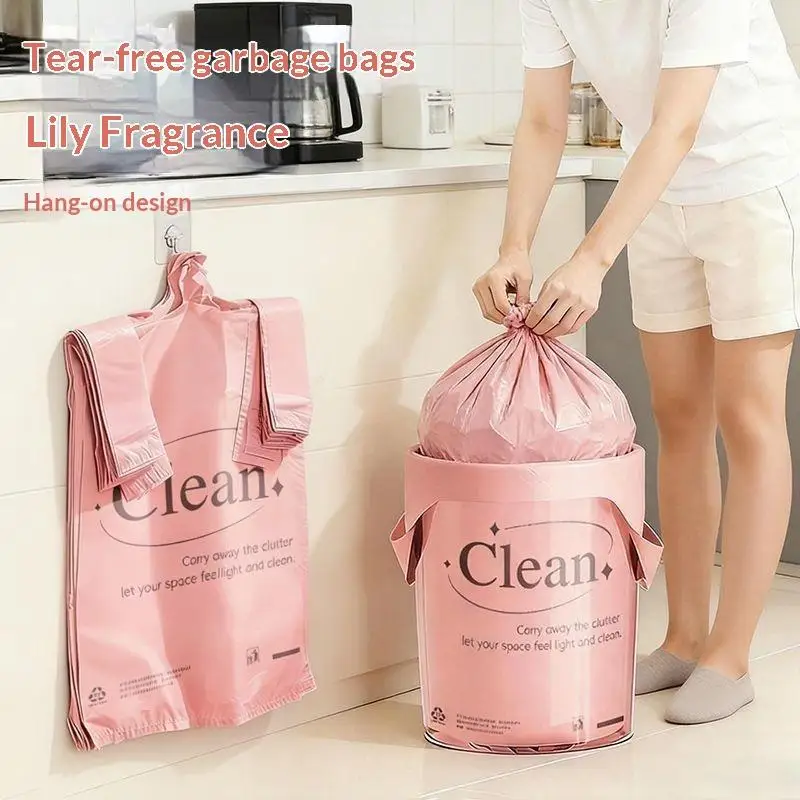 【HMA】50PCS Thickened Drawstring Trash Bags Leak Proof Tear Resistant Fit For Kitchen Bathroom Office Daily Use