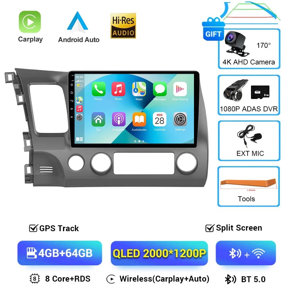 2 Din Android 16 Autoradio Voor Honda CIVIC 2006-2011 LHD GPS Navigatie Video Multimedia Speler DSP Geen DVD 10''