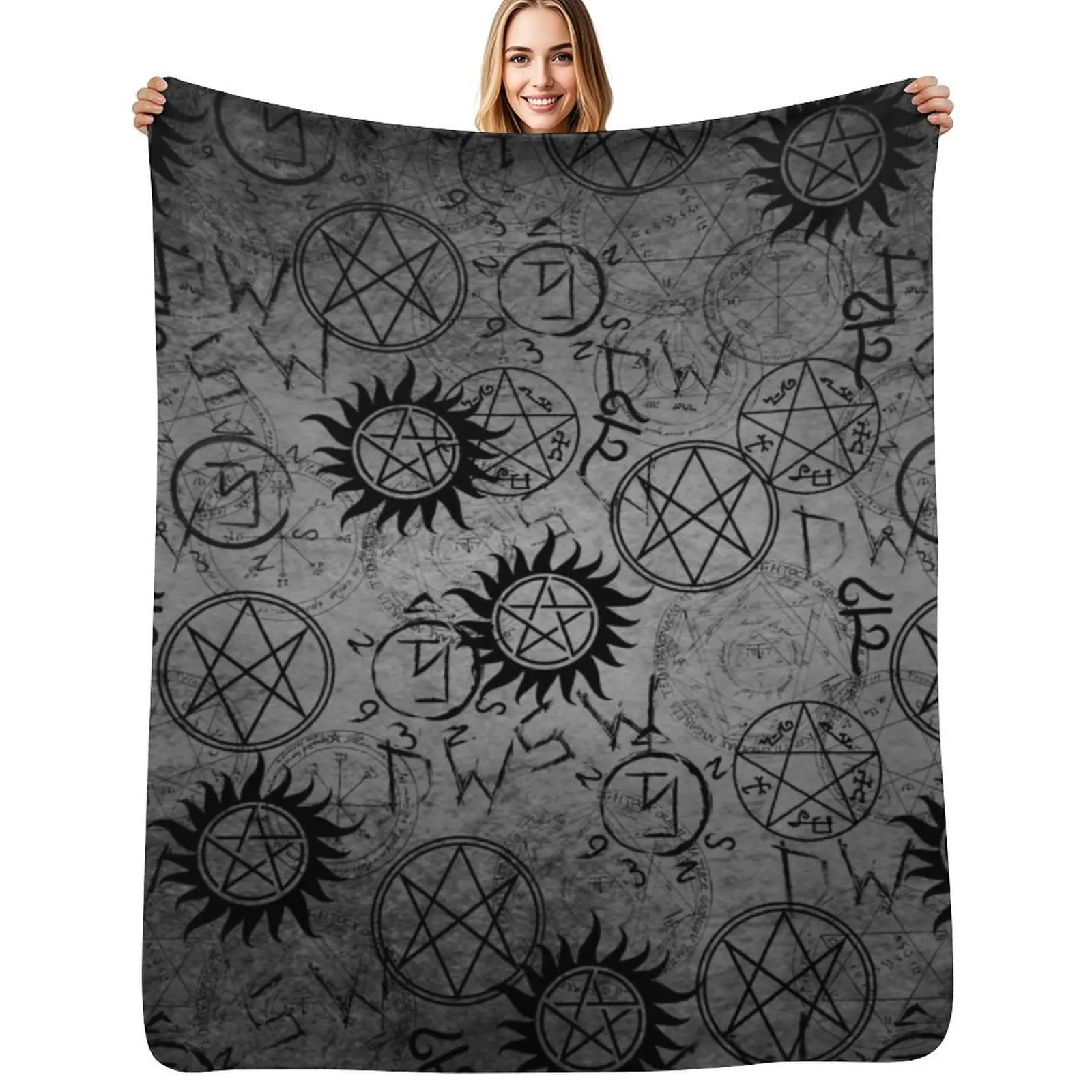 

Supernatural Grey Throw Blanket Travel Size Cozy Blanket for Plane Train