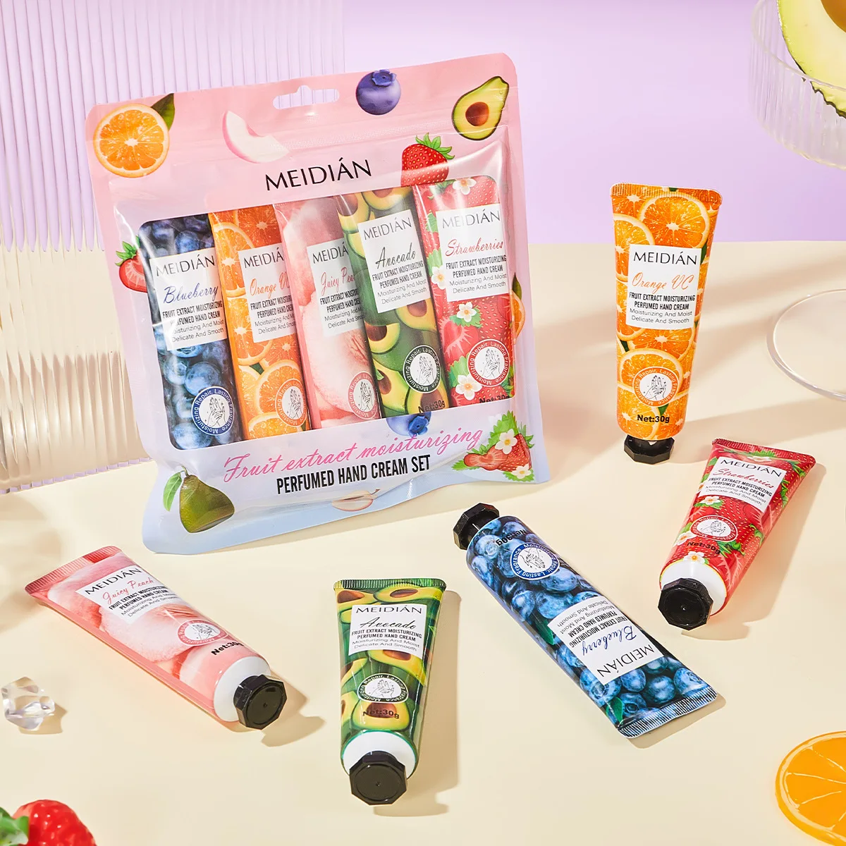 Five Piece Fruit Scented Hand Cream For Moisturizing And Long-Lasting Fragrance Retention Hand Care Mask Cream