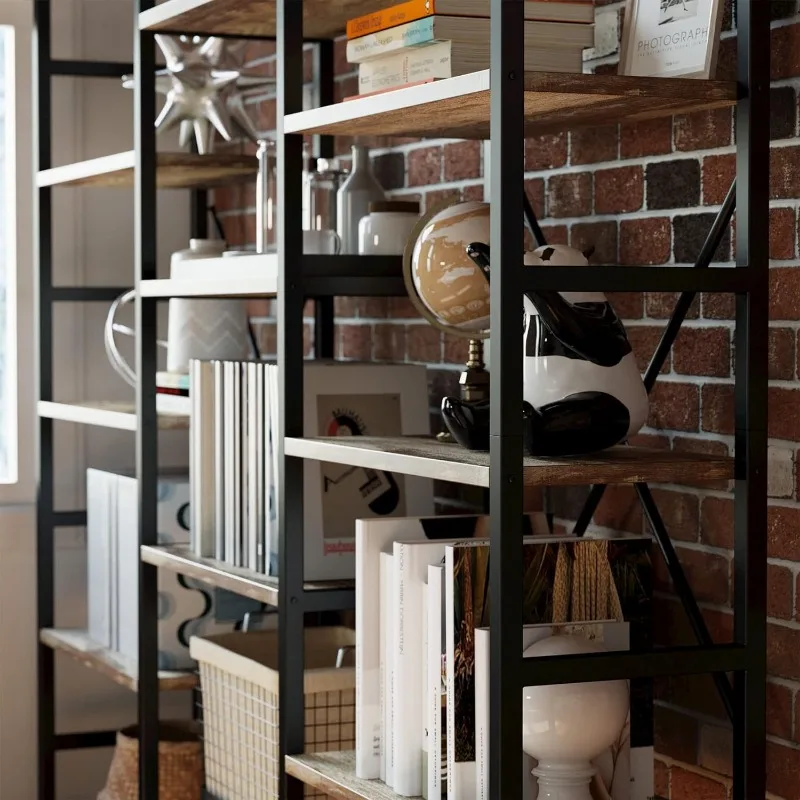 IRONCK Bookshelves 6 Tiers Triple Wide Industrial Bookshelf, Large Etagere Bookshelf Open Display Shelves with Metal Frame