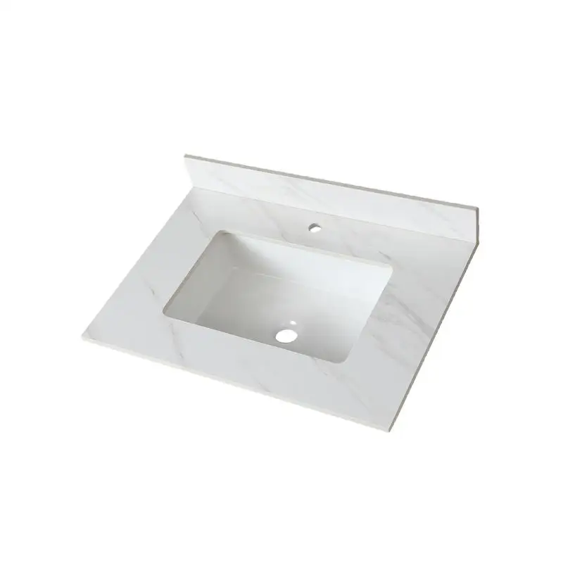 

31" White Marble Vanity Top with Pre-drilled Faucet Holes, Rectangle Undermount Sink & 4" Backsplash, Single Hole Design for