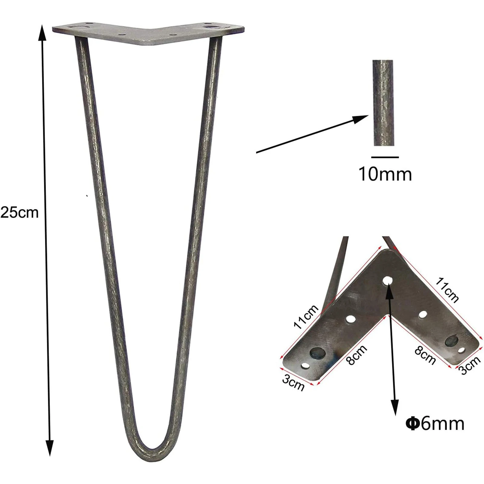 Schwarze industrielle Haarnadel-Tischbeine aus Metall – 25,4 cm, 25 cm, robustes DIY-Set mit 4 Stück, mit Schrauben und Bodenschutzfüßen – Detail 3