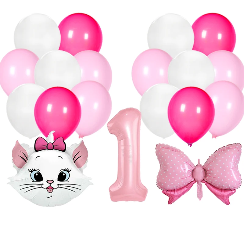 Conjunto de globos de gato Marie, decoración para fiesta de feliz cumpleaños para niños, globos de fiesta de cumpleaños de gato Marie, regalo de juguetes para niña Baby Shower