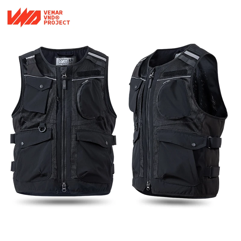 VND Summer Multi-Pocket Motorcycle Vest Men Woman CE Protective Pads Anti-Fall Touring Reflective Riding Gear Moto Vest M-3XL