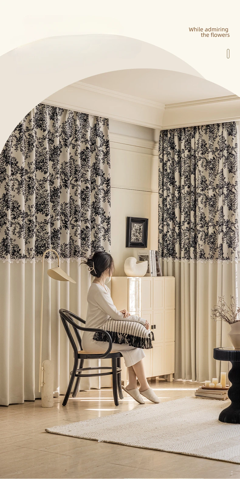 Moderne Chenille-Verdunkelungsvorhänge für Wohnzimmer, Esszimmer, Schlafzimmer, cremefarbener Wind, Senior-Luxus, französische Vintage-Vorhänge, individuell anpassbar – Detail 1