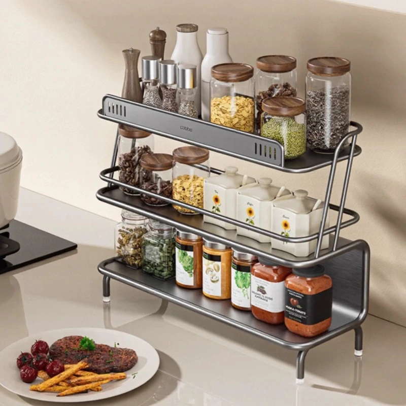 Stainless Steel Kitchen Storage Rack, Large Capacity Multi-Tier Spice Organizer, Rustproof & Corrosion-Resistant Shelf Home Use