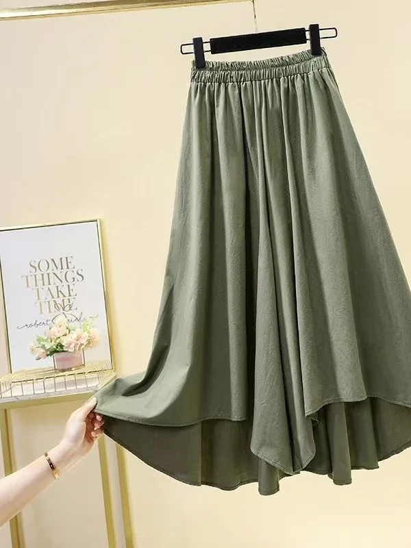 

Loose Wide Leg Pants Asymmetrical Design Comfortable plus Size Summer Casual High Waist Polyester Fiber Ladies Trousers