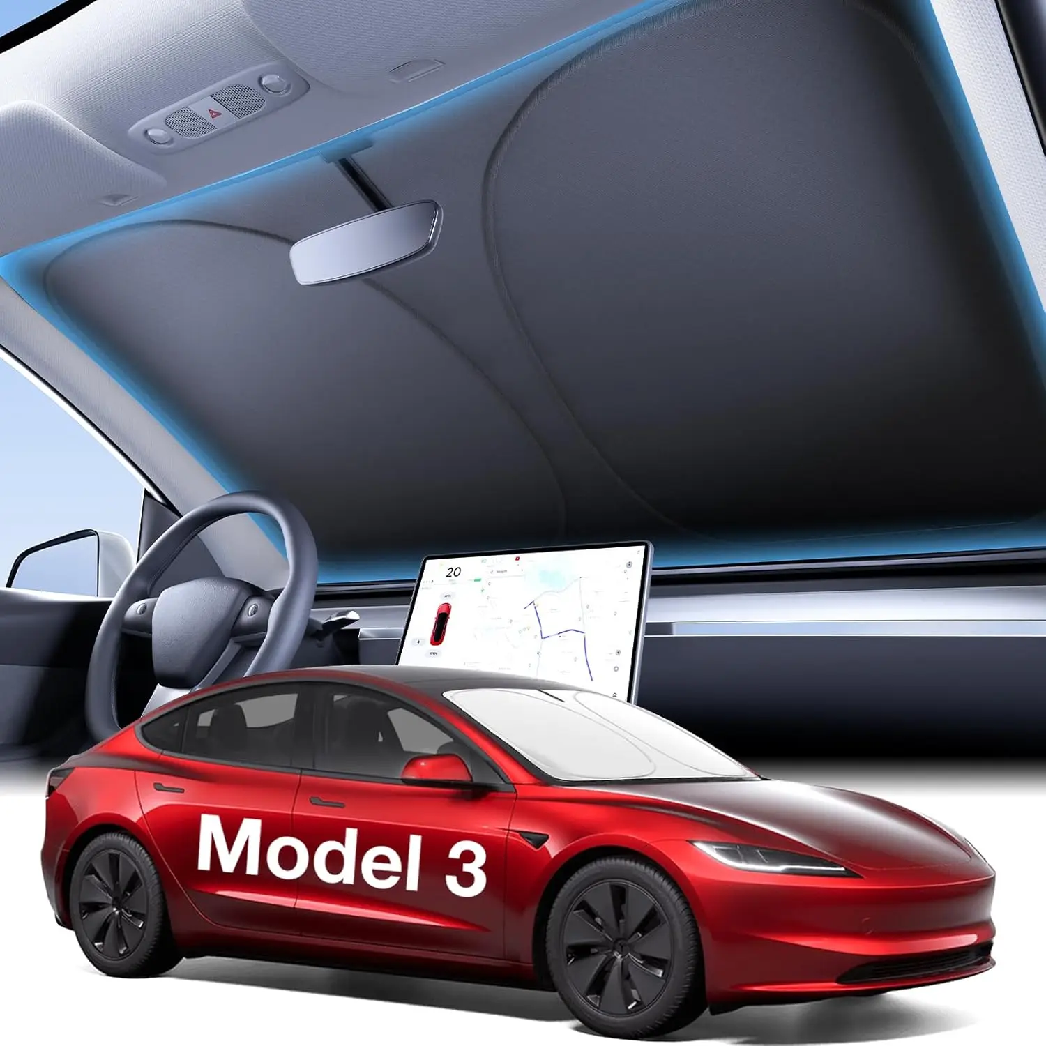

2026 Upgraded Accessories Tesla Model 3 Windshield Sunshade - OEM Design