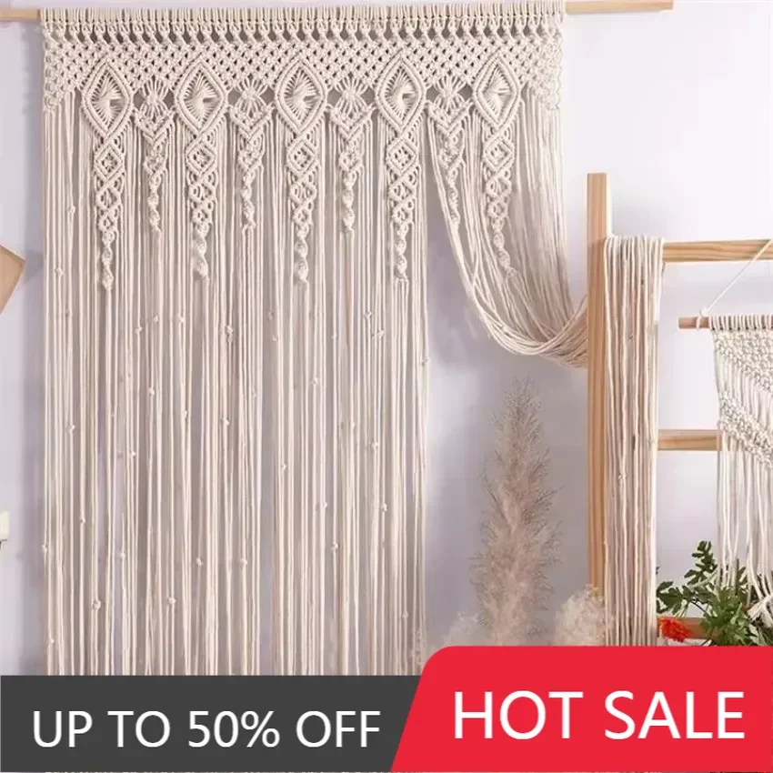 Handweave Tapestry Tassel Macrame Wall Hanging Door Curtain Cotton Art Tapestry Boho Decoration Bohemia Wedding Backdrop Decor