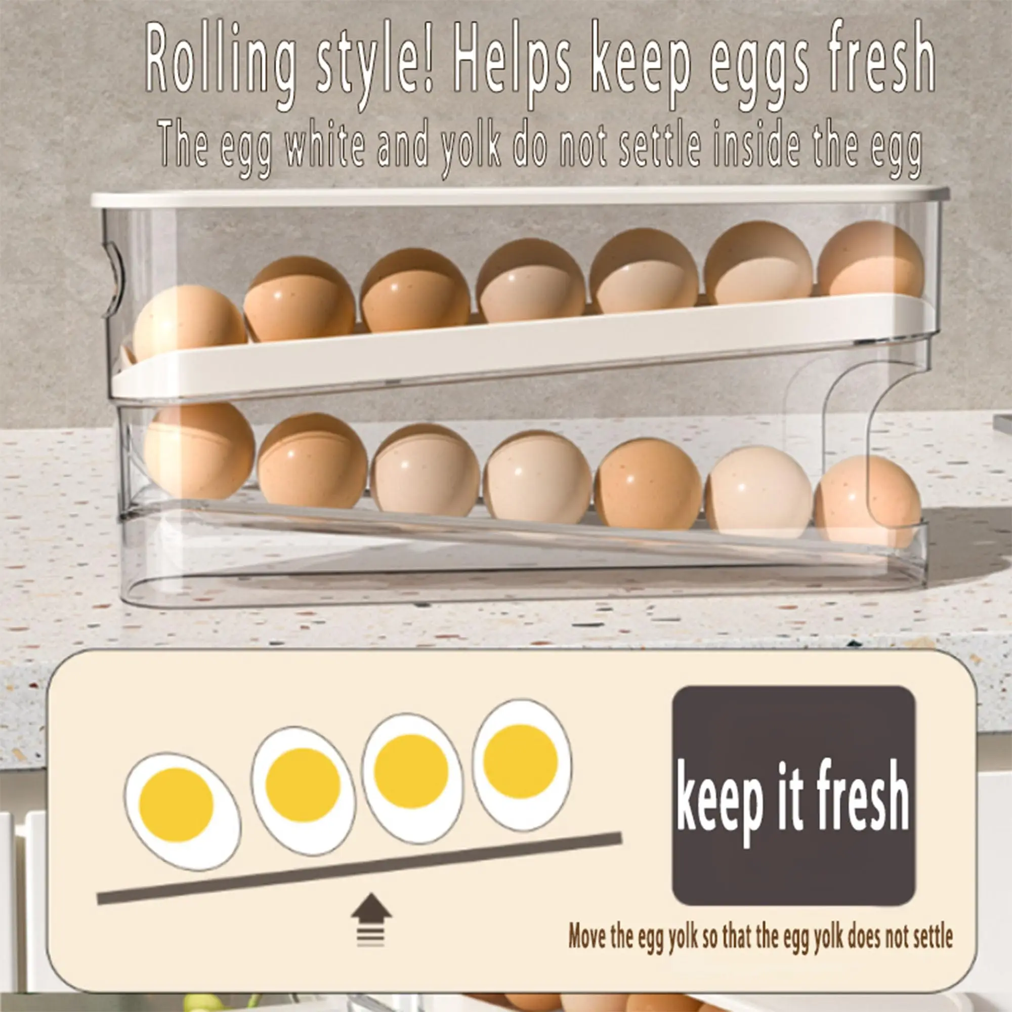 Auto Rolling Fridge Egg Organizer, Space Saving Eggs Dispenser for Refrigerator Storager, Home Egg Holder, 1 pack