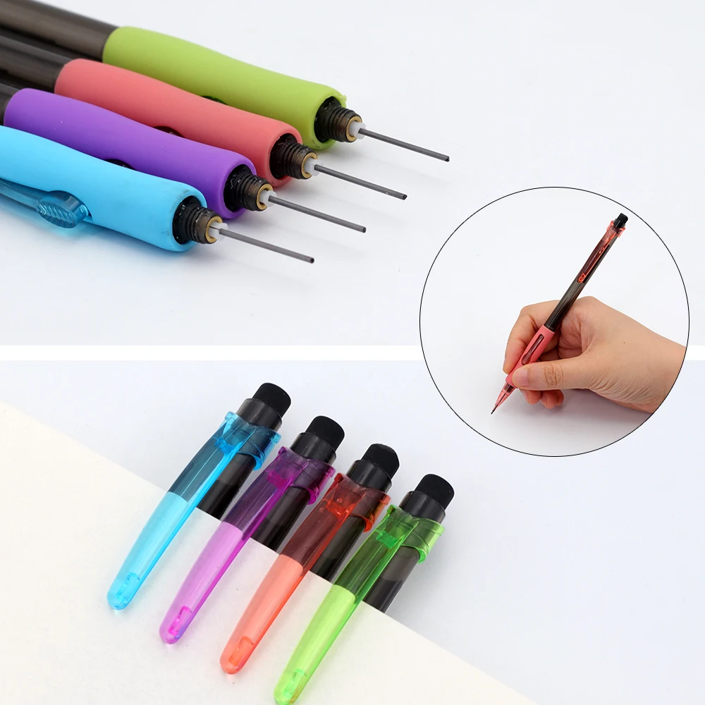 Neues 0,5 0,7 0,9 mm Druckbleistift-Set mit 2 Boxen Stifte, automatischer Bleistift mit integriertem Radierer für Bürobedarf. – Detail 8