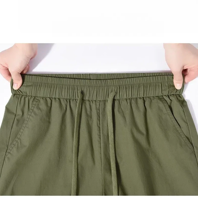 Office Lady Trousers Cargo Straight Women's Clothing Loose Solid Color Elastic Pockets Drawstring High Waisted Casual Pants