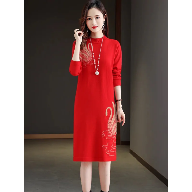 2023 New Fashion Knitted Dress Women\'s Autumn/Winter Warm Cashmere Dress Korean Version Loose Fit Sweater Dress Vestidos