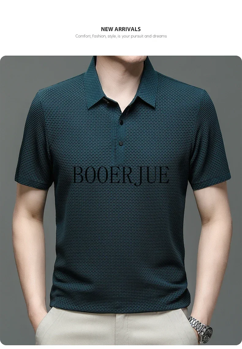 Atmungsaktives Business-Mode-T-Shirt für Herren, Markenkleidung, Sommer 2026 Neu, Herren-Lop-up-Hohlkragen-Kurzarm-Polo-T-Shirt aus Eisseide – Detail 31
