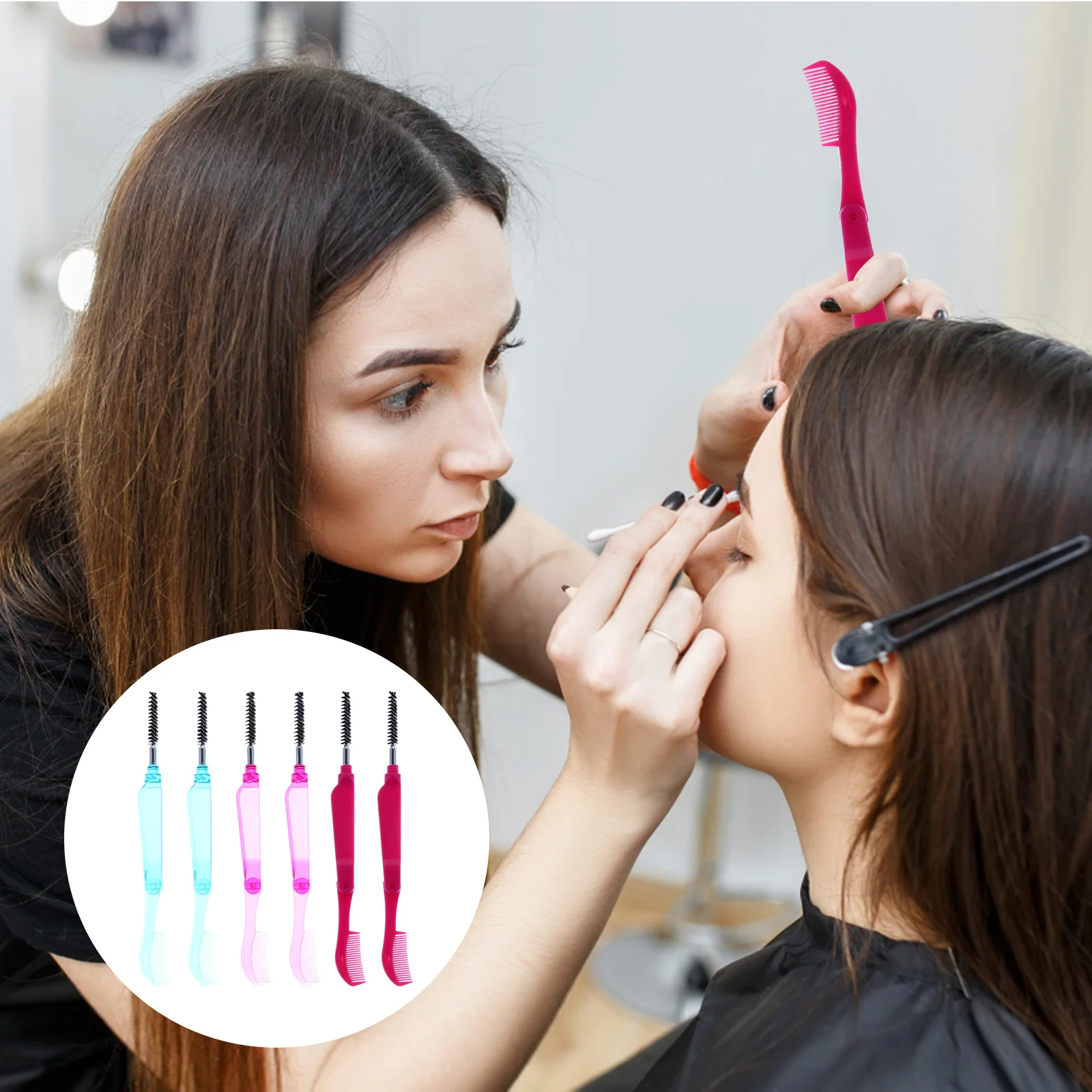 6Pcs Foldable Eyelash Combs Lash Separators Eyebrow Grooming Brushes Plastic Handle Beauty Salon Makeup Tool Eyelash Brush