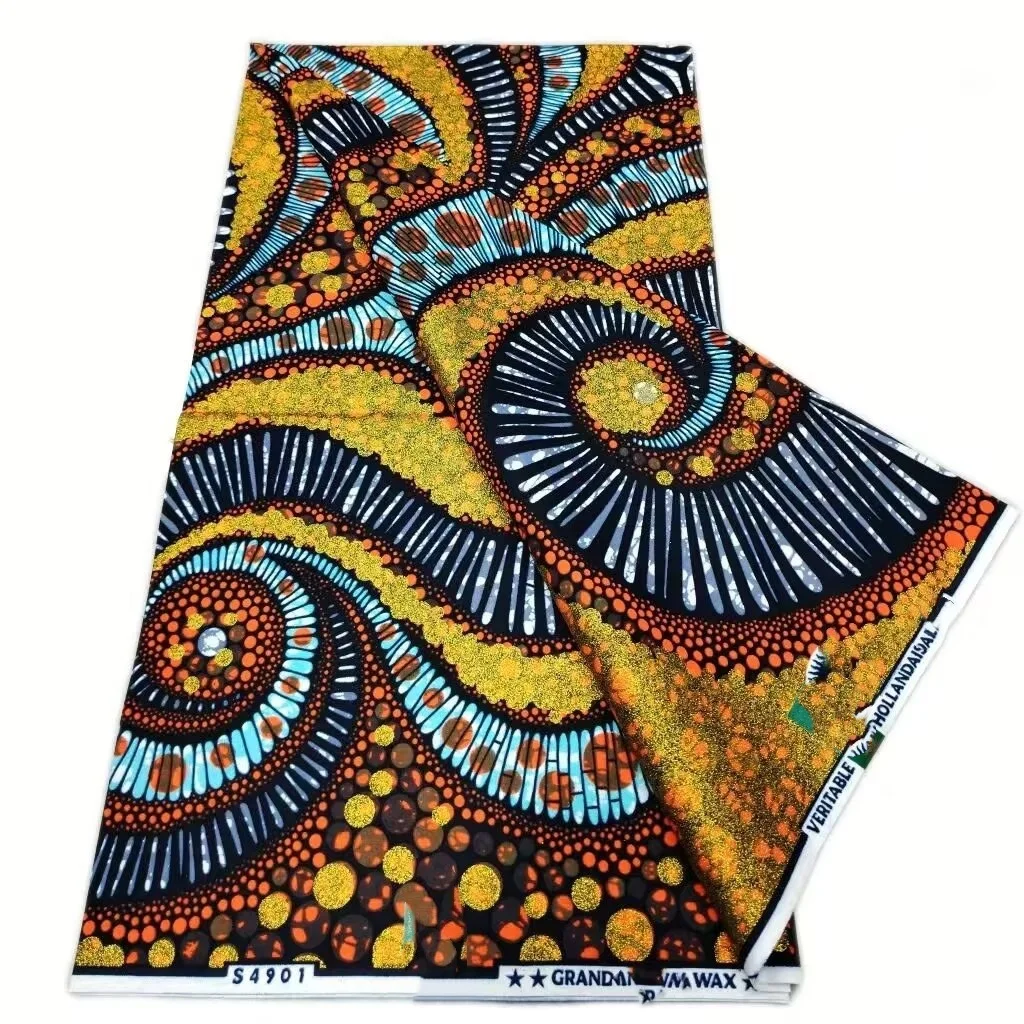 2026 Nowy Styl Nigeriańska Tkanina z Nadrukiem Golden Wax Print – Wysokiej Jakości Afrykańska Tkanina Wax Print do Patchworku, Odzieży i DIY „HS3”