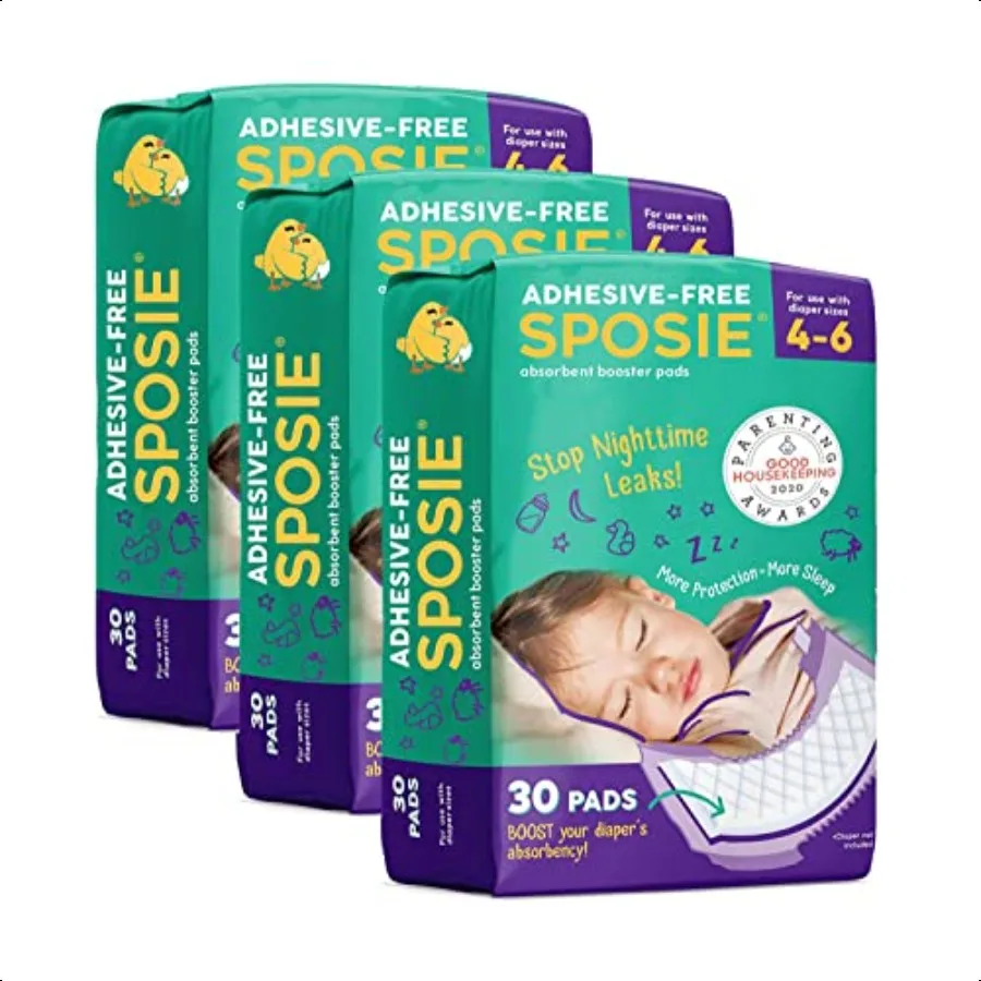 

Sposie Overnight Diaper Booster Pads 90 ct Adhesive for Easy Repositioning Helps Stops Nighttime Leaks Fits Diaper Sizes 46